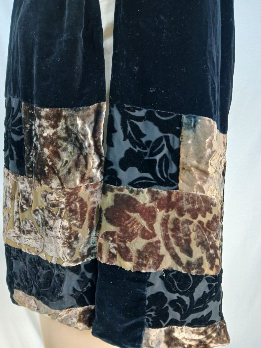 Mina Mann Black Gold Silk Velour Velvet Brown Burnout Scarf Wrap 62x9" - Picture 3 of 15